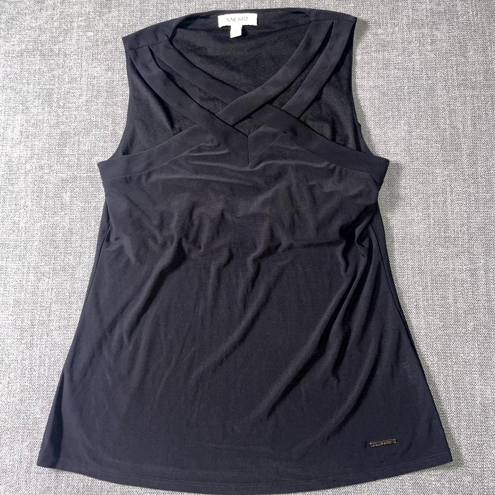 Nine West Top Womens Small‎ Black Crossover V Neck Sleeveless Streetwear Casual